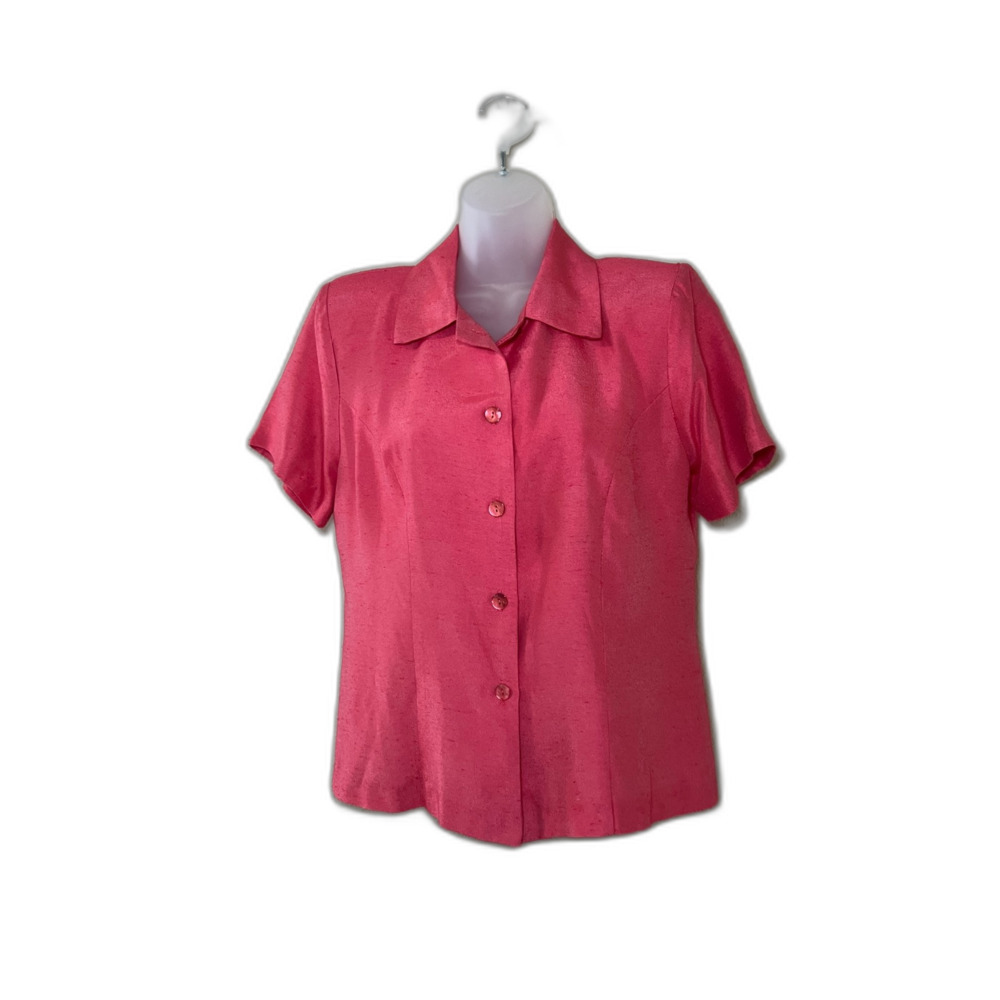 Vintage Focus Studio Women’s Pink Chambray Button‑Up Blouse Size 8 Short Sleeve